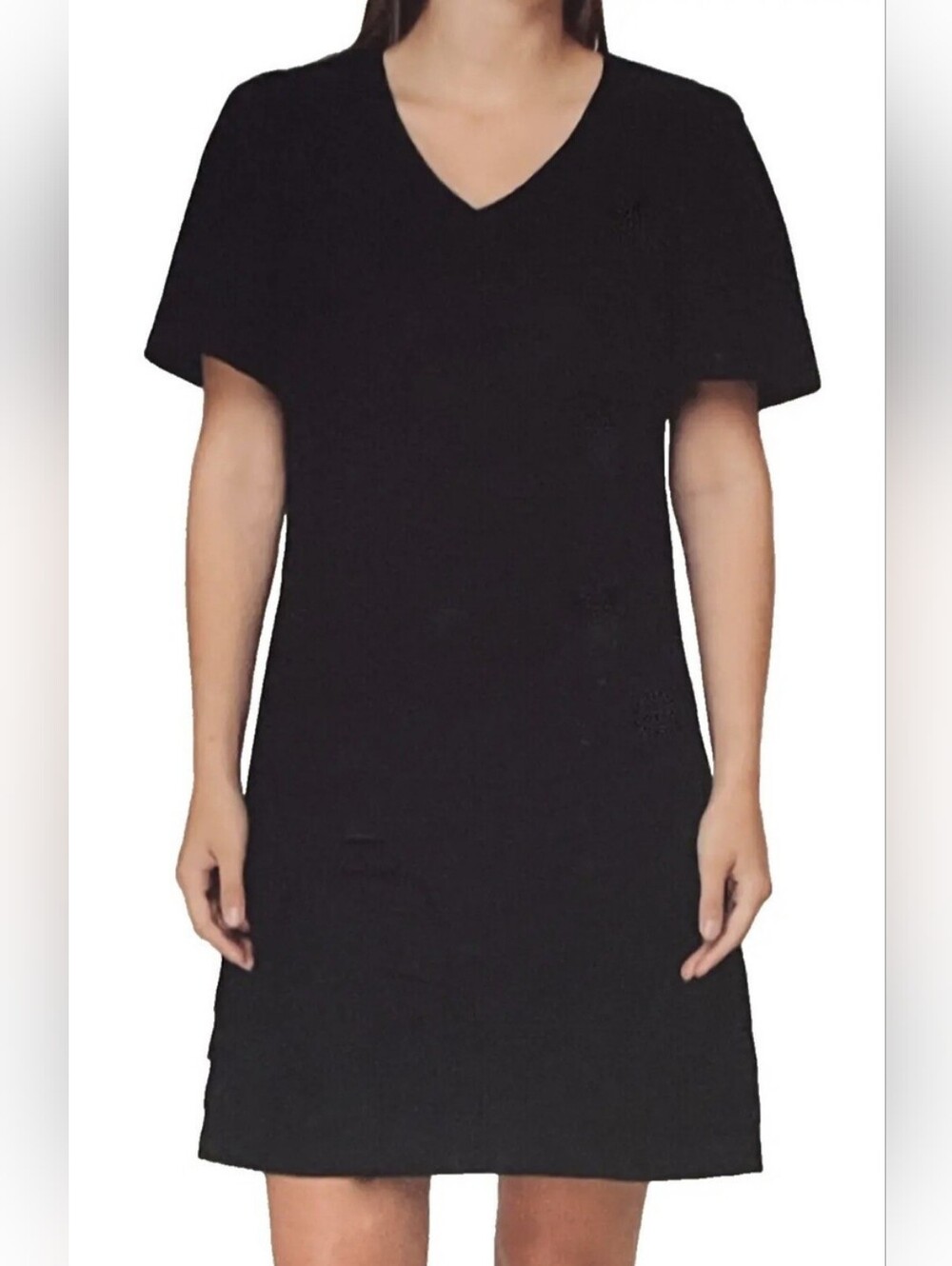 Nicole Miller Linen Blend Black Short Sleeve Lightweight Shift Dress Size Medium